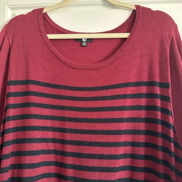 Women’s plus size 3X Long Sleeve sweater- Deep red and Black Stripes. - Picture 4 of 11
